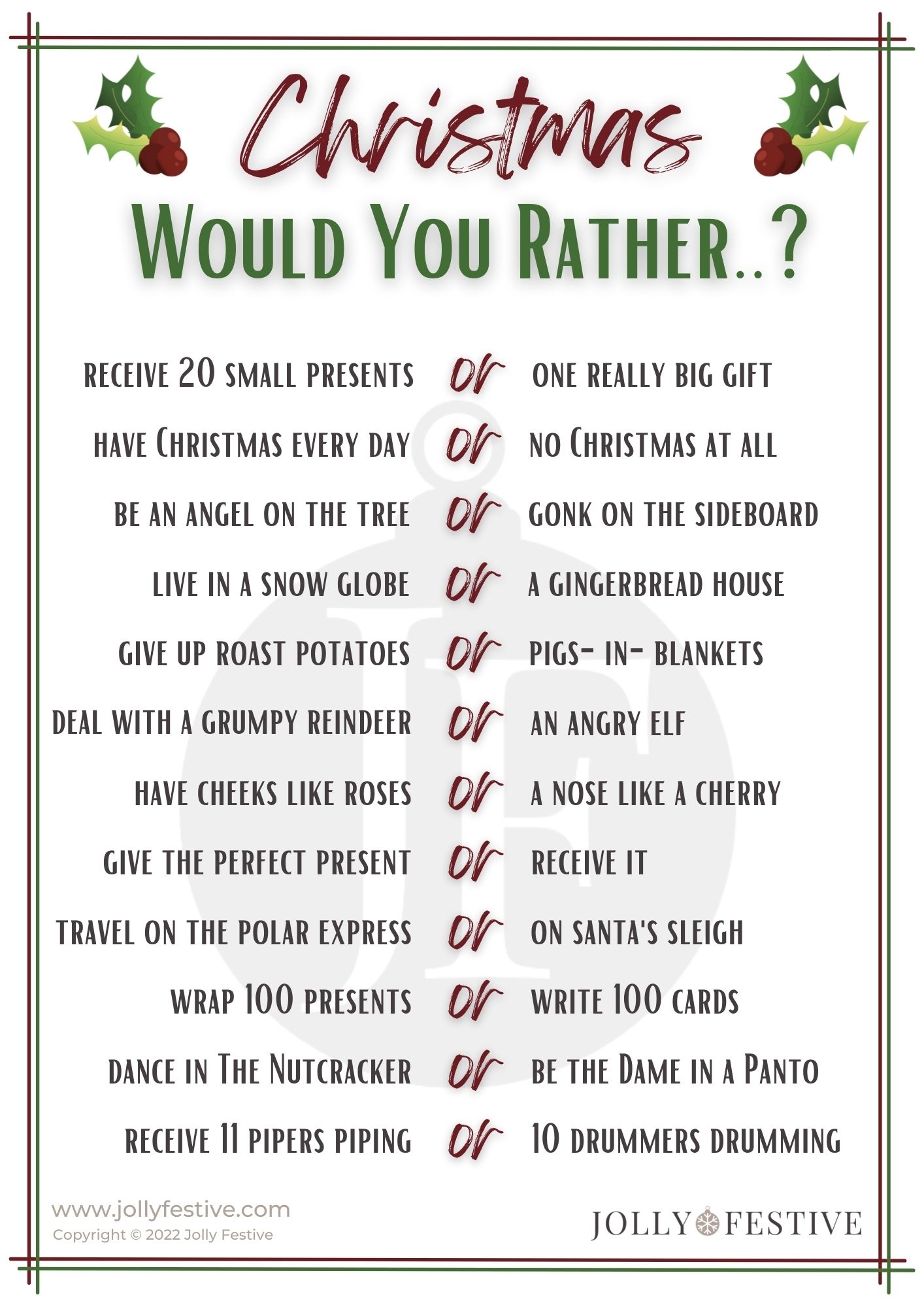 125 Christmas Would You Rather Questions Jolly Festive