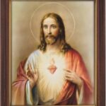 1home Inspirational Print The Sacred Heart Of Jesus 12 5 Inch Wood Tone Frame Amazon co uk Home Kitchen