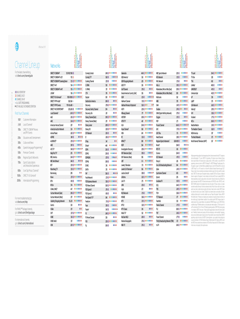 2017 2025 Form DIRECTV Channel Lineup Fill Online Printable Fillable Blank PdfFiller