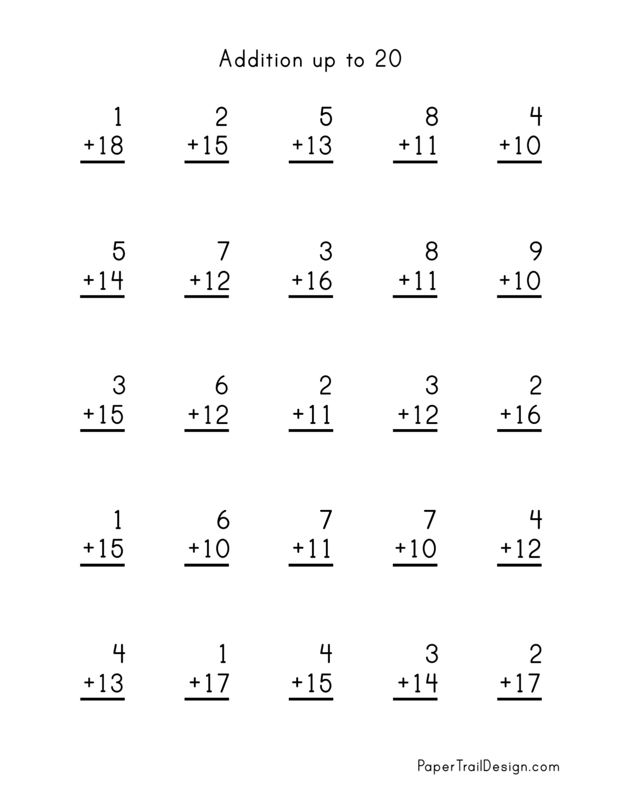 Addition To 15 Worksheets Printable