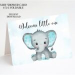 Baby Shower Card Printable Boy Elephant Watercolor Instant Download Pdf 4x6 Folding Foldable Welcome Blue Etsy