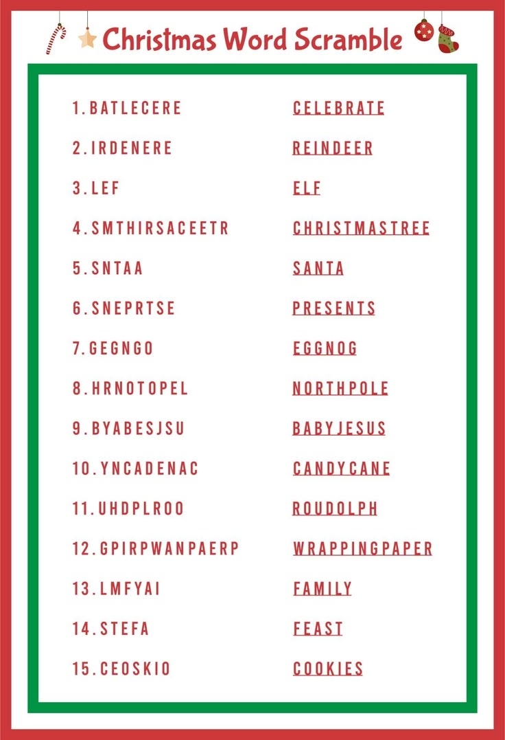 Free Printable Christmas Word Scramble With Answers