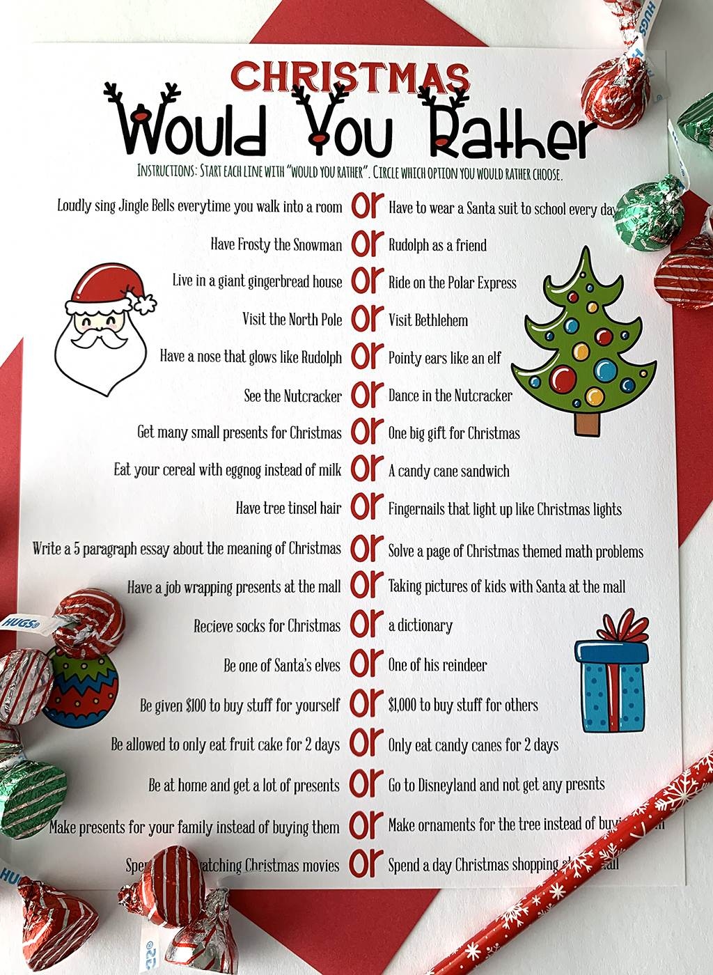 Christmas Would You Rather Questions Printable