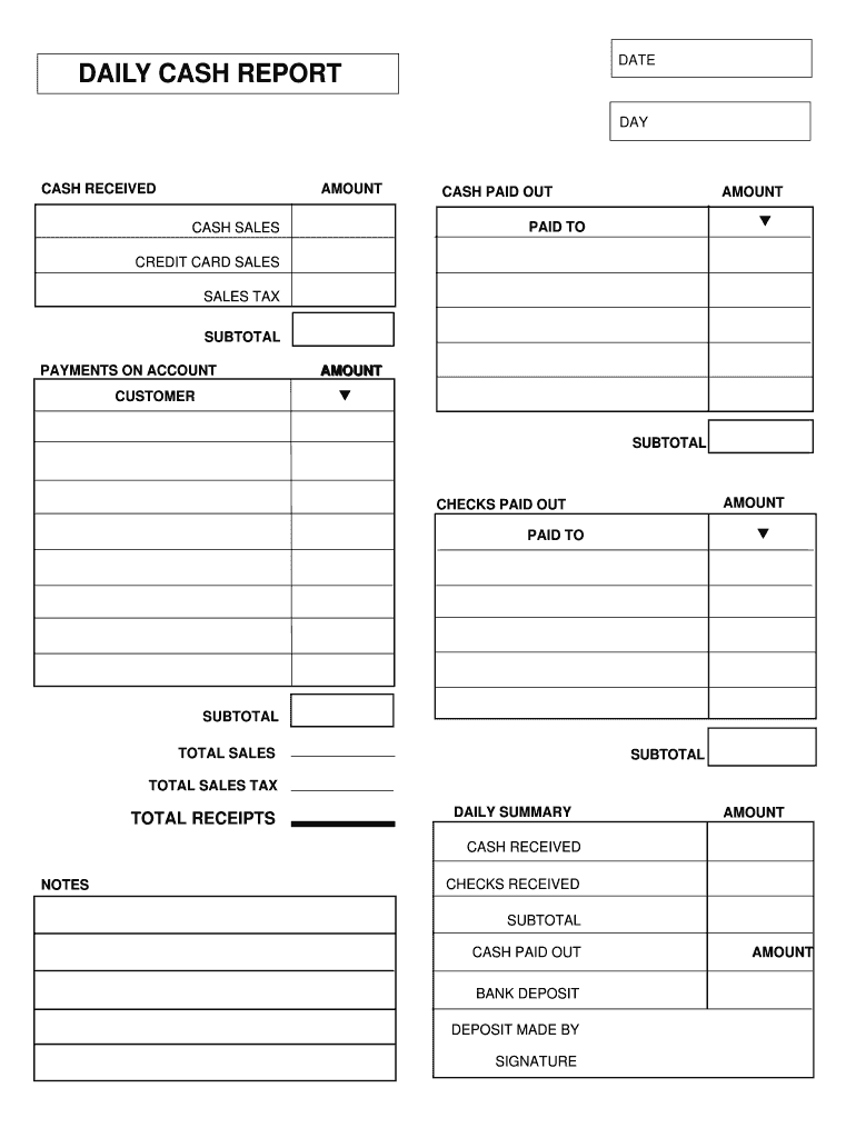 Printable Daily Cash Report Template