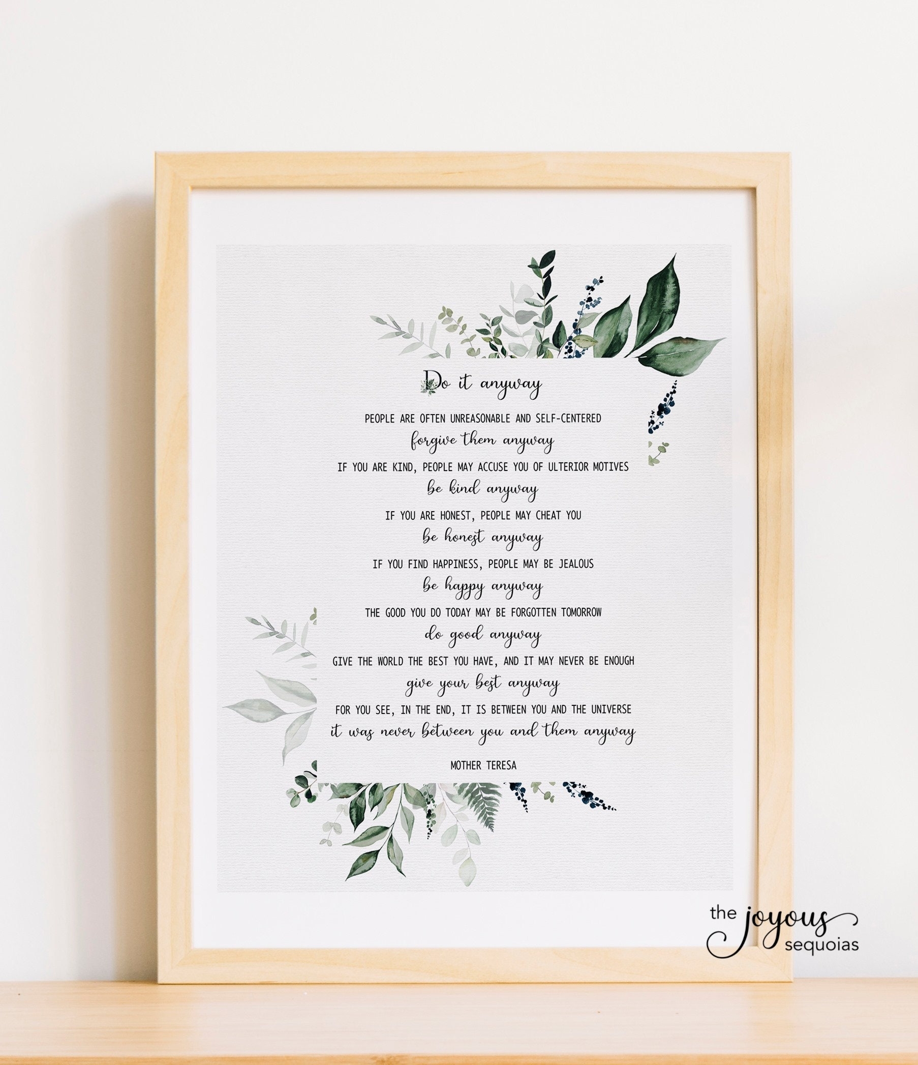 Do It Anyway Printable Poem Non religious Mother Teresa Quote Inspirational Wall Art Graduation Gift Positive Quote Office Home Decor Etsy