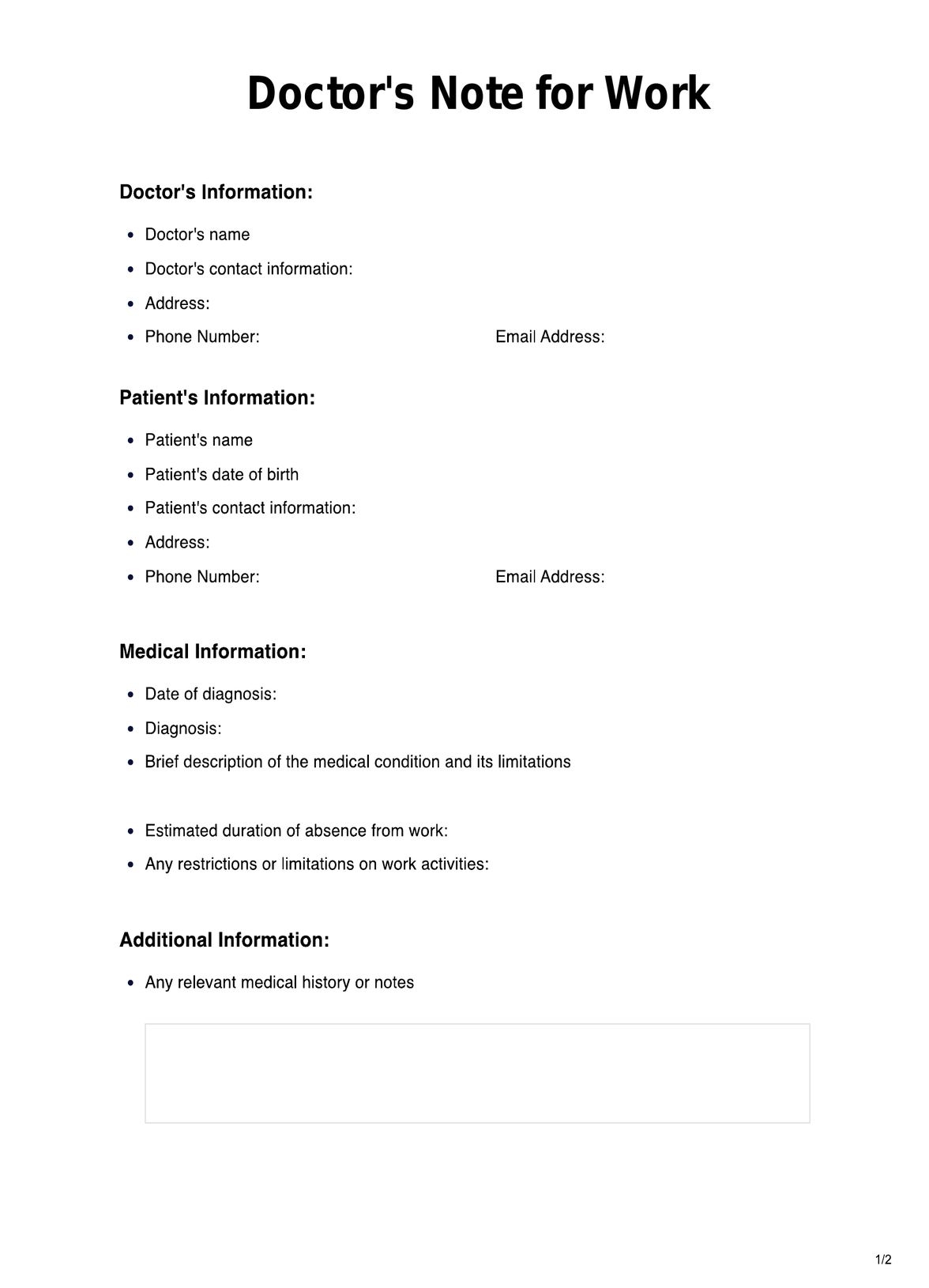 Doctors Note For Work Template Example Free PDF Download