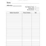 Editable Silent Auction Bid Sheet Fill Online Printable Fillable Blank PdfFiller