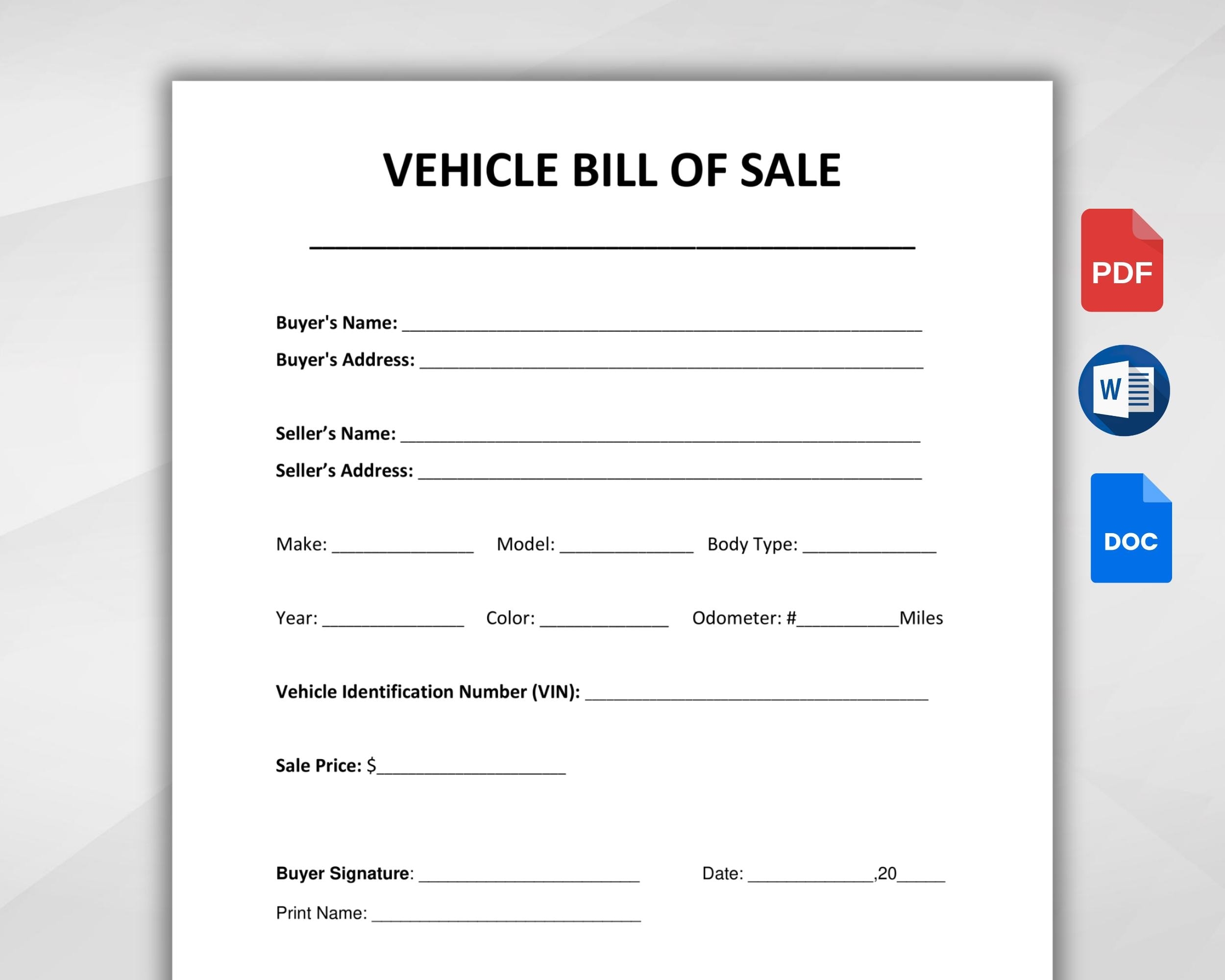 Free Printable Bill Of Sale For Vehicle
