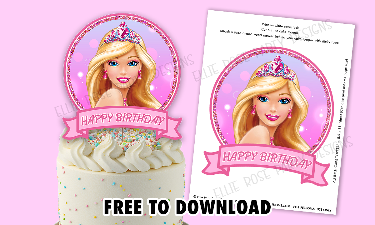 Free Barbie Cake Topper Printables Ellierosepartydesigns