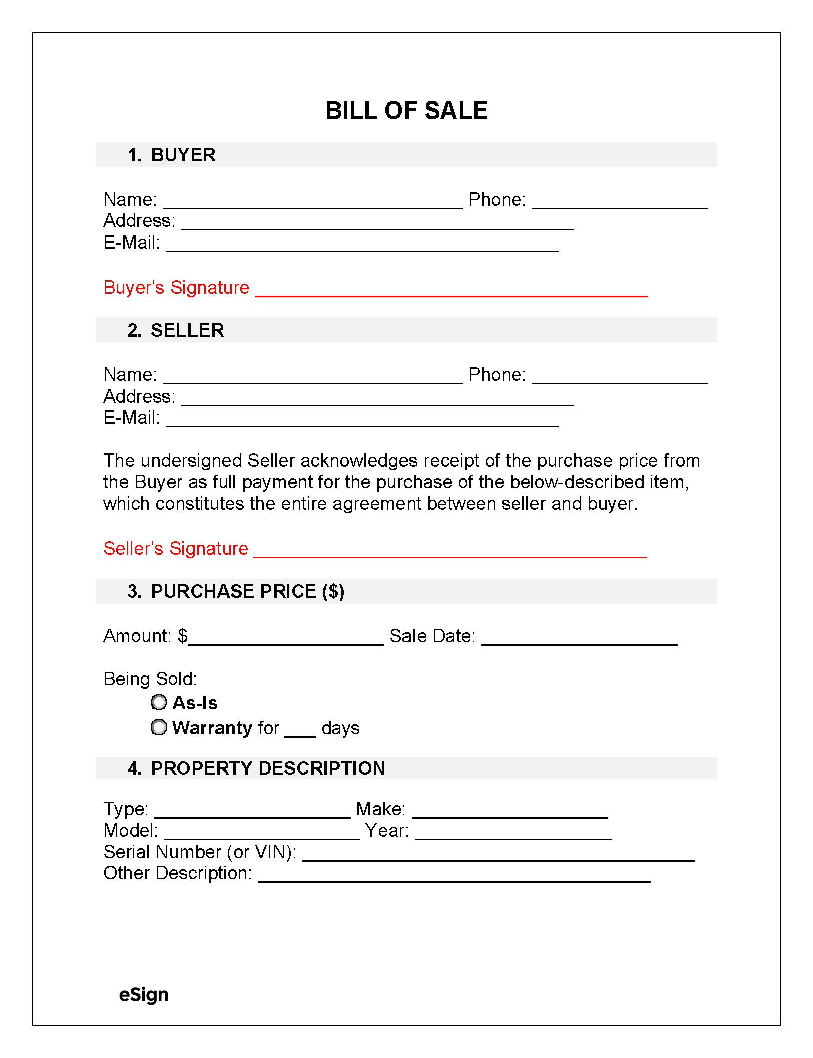 Free Printable Bill Of Sale