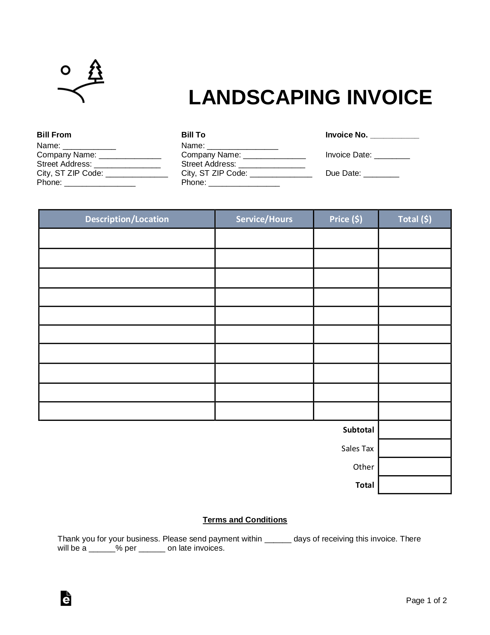 Printable Lawn Care Invoice Template