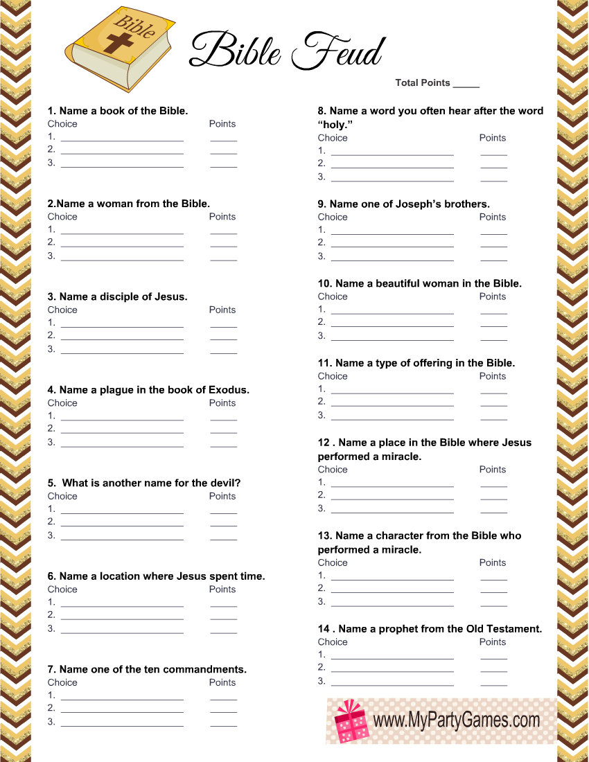 Free Printable Bible Feud Family Feud Inspired Game