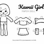 Free Printable Kawaii Paper Dolls Colouring Pages