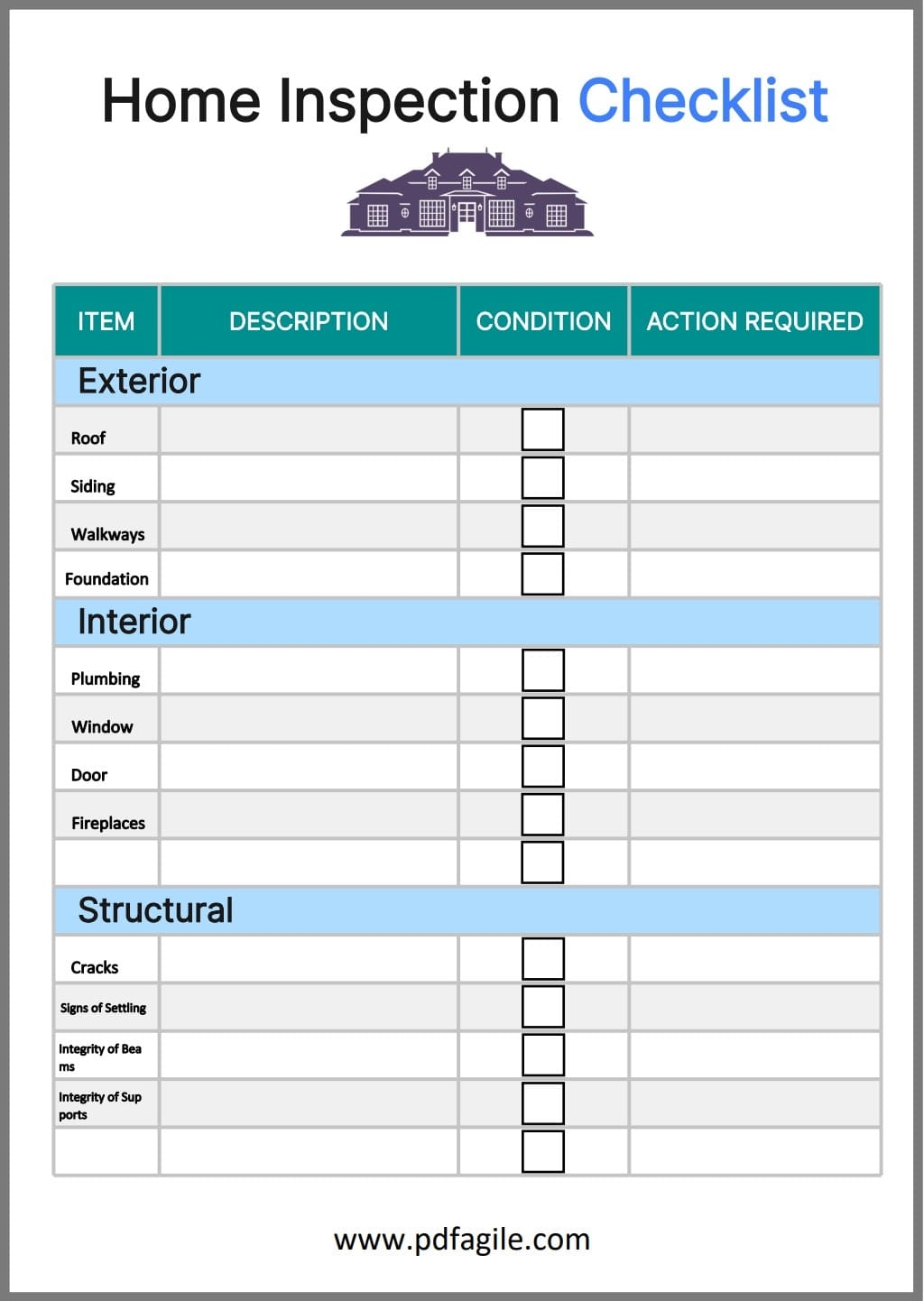 Printable Home Inspection Checklist For Buyers