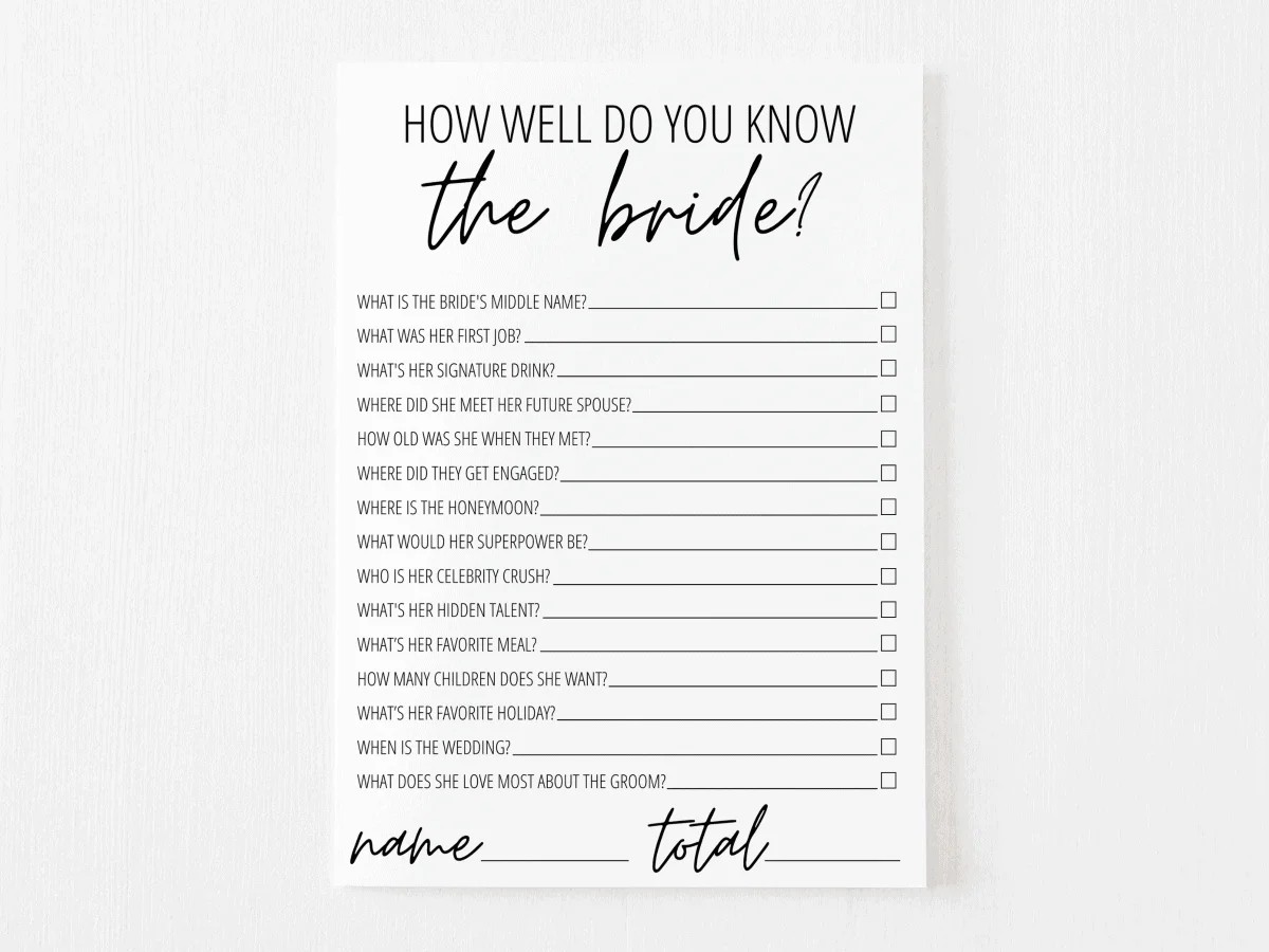 How Well Do You Know The Bride Printable