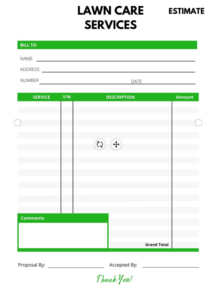 Lawn Care Invoice Template Printable Landscaping Invoice Template Landscaping Invoice Example Landscaping Invoices Forms Etsy UK