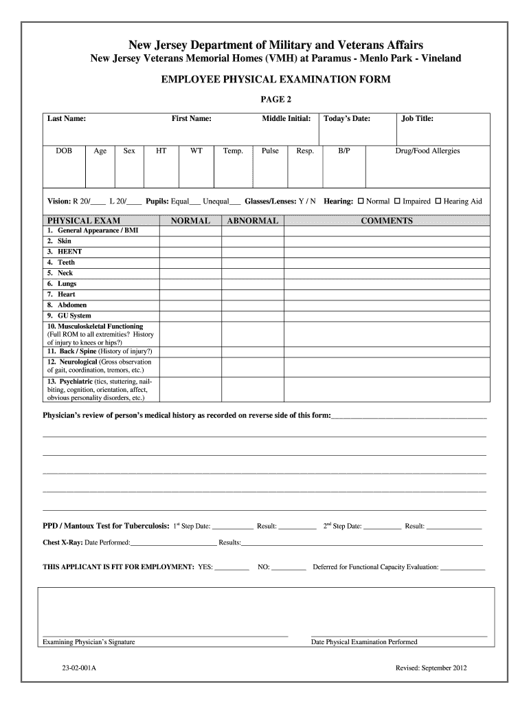 Nj Physical Examination Fill Online Printable Fillable Blank PdfFiller