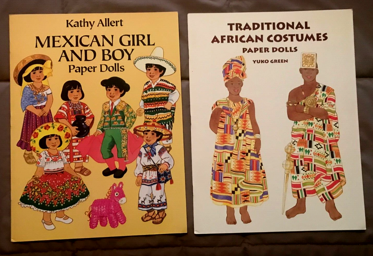 Paper Doll Books 2 Traditional African Costumes Mexican Girl And Boy VG UNCUT EBay