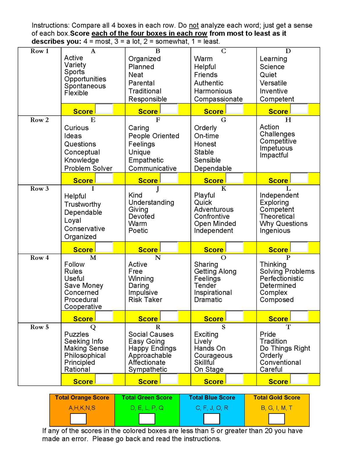 Printable Fun Personality Test With Answers