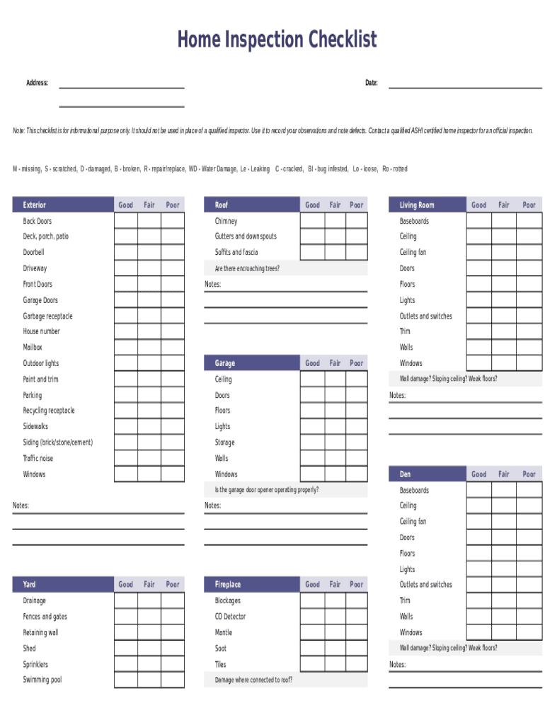 Printable Home Inspection Checklist Fill Online Printable Fillable Blank PdfFiller