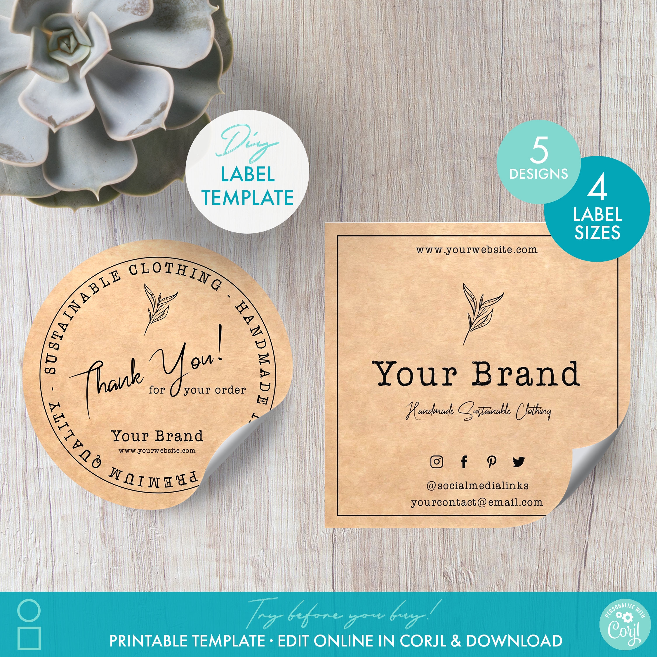 Printable Packaging Circle Sticker Label Template 4 Sizes DIY Editable Custom Logo Sticker Design Business Thank You Sticker Template Etsy de