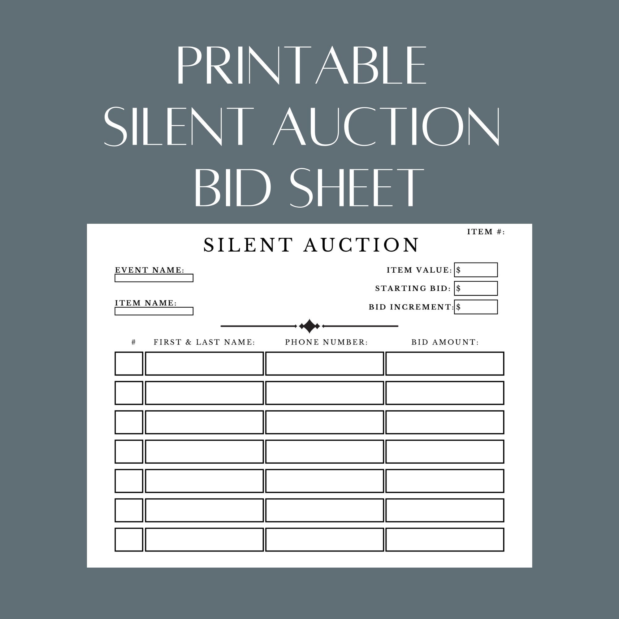 Printable Silent Auction Bid Sheets Pdf
