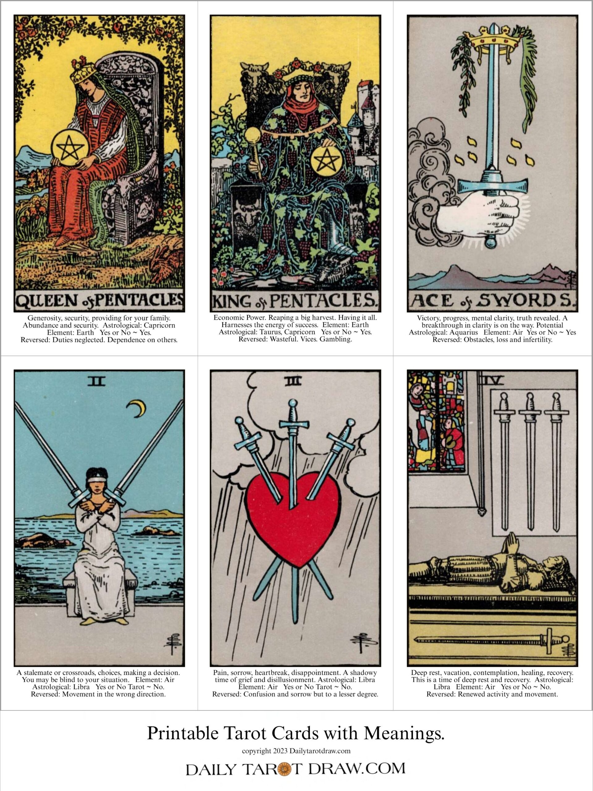 Printable Tarot Cards With Meanings Pdf Free