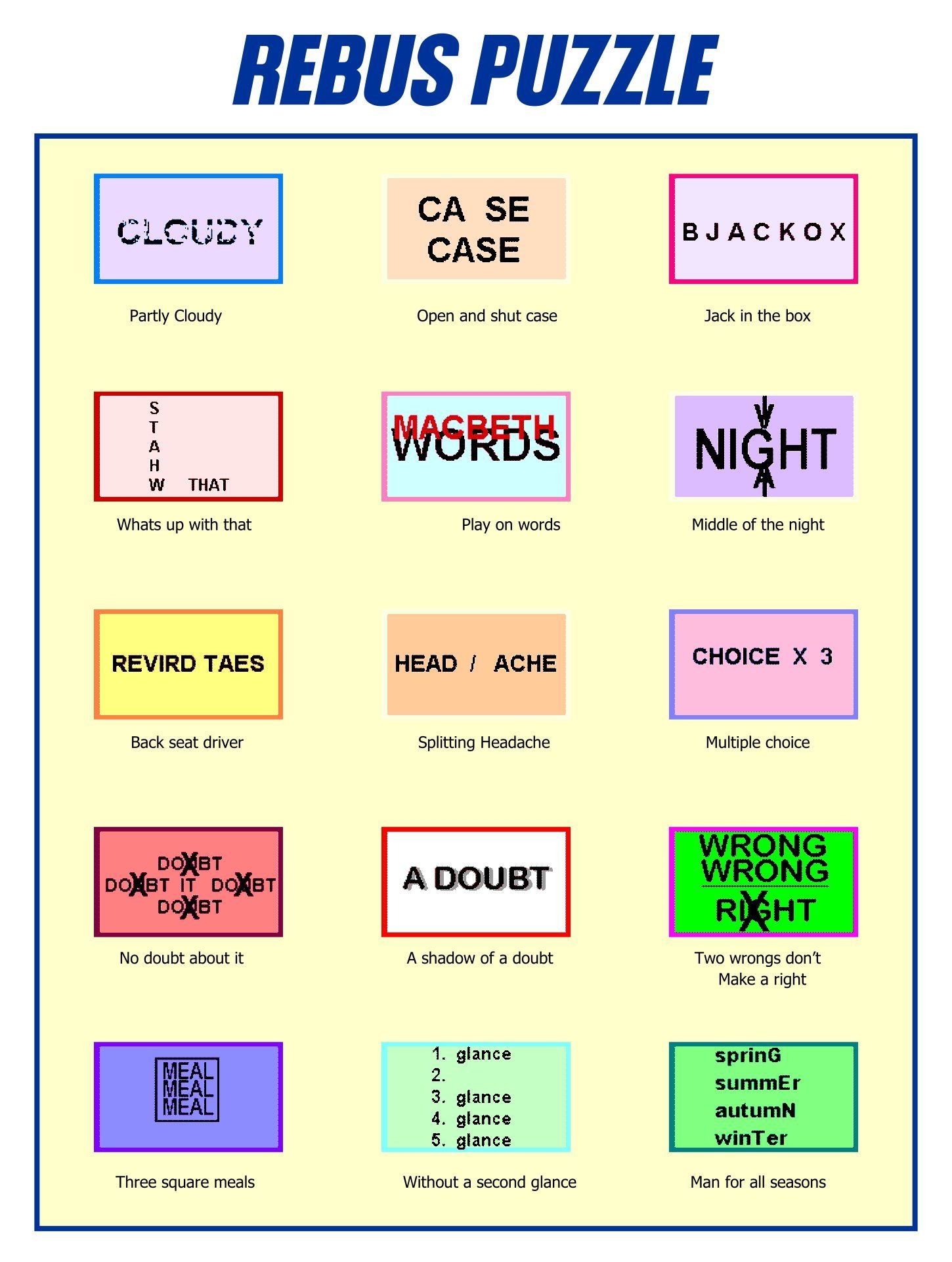 Rebus Puzzles With Answers 20 Free PDF Printables Printablee