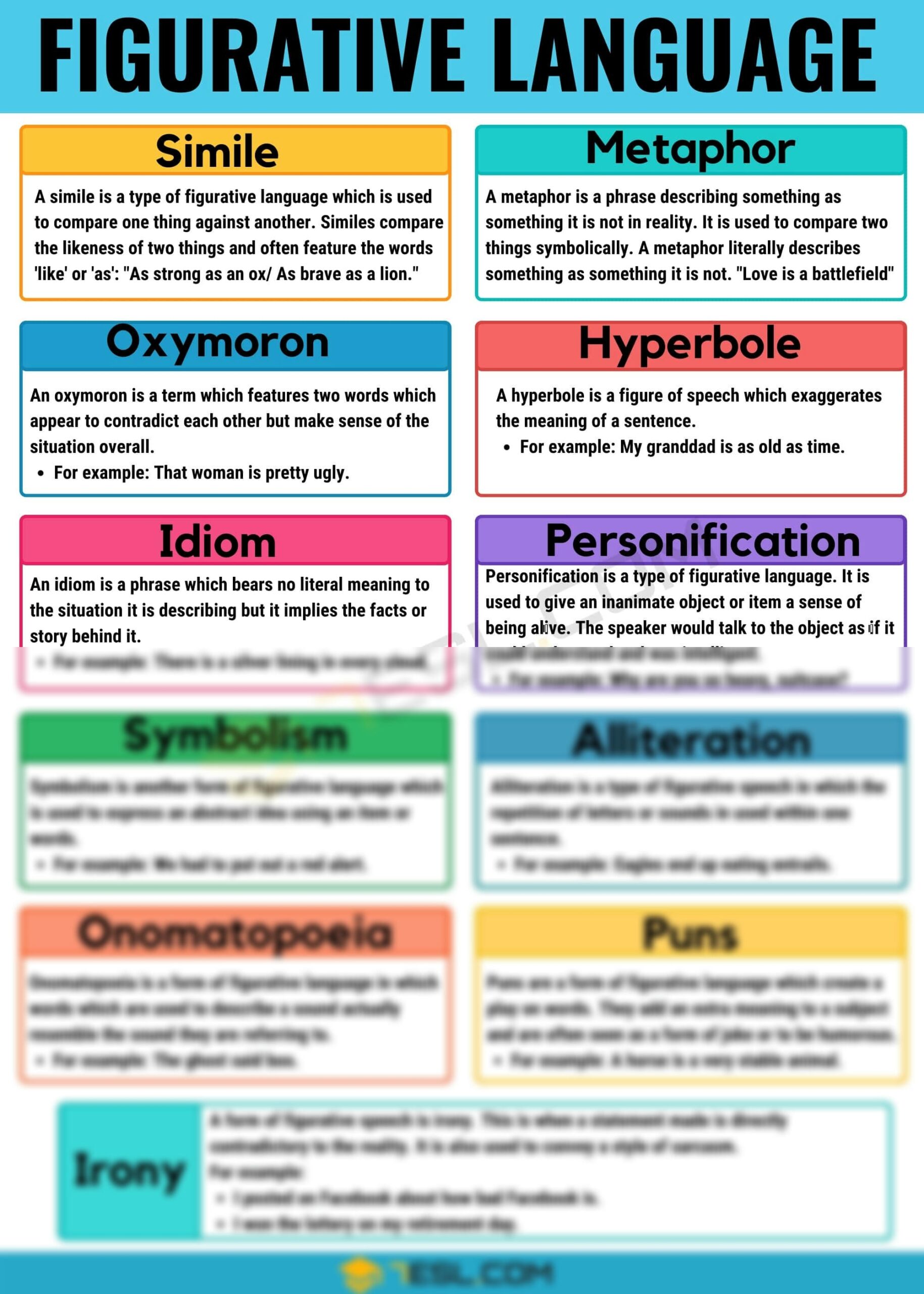 Figurative Language Definitions And Examples Printable