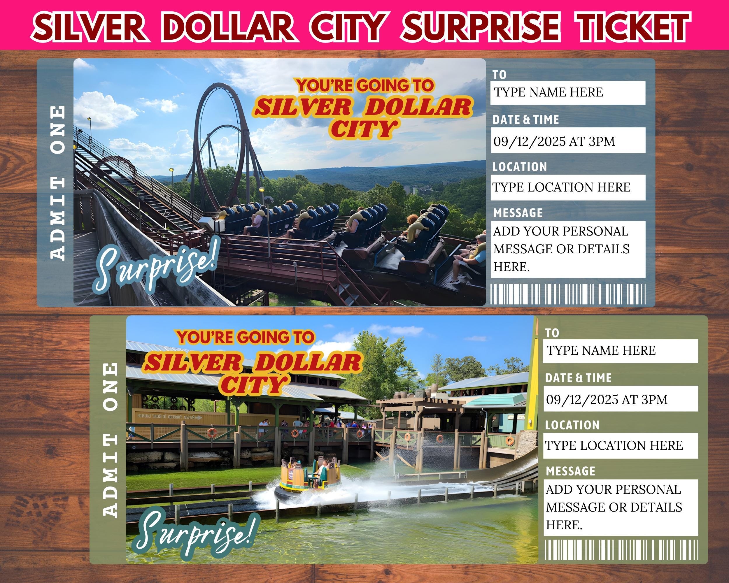Surprise Editable Silver Dollar City Trip Reveal Ticket Printable Silver Dollar City Boarding Pass Template Instant Download Etsy