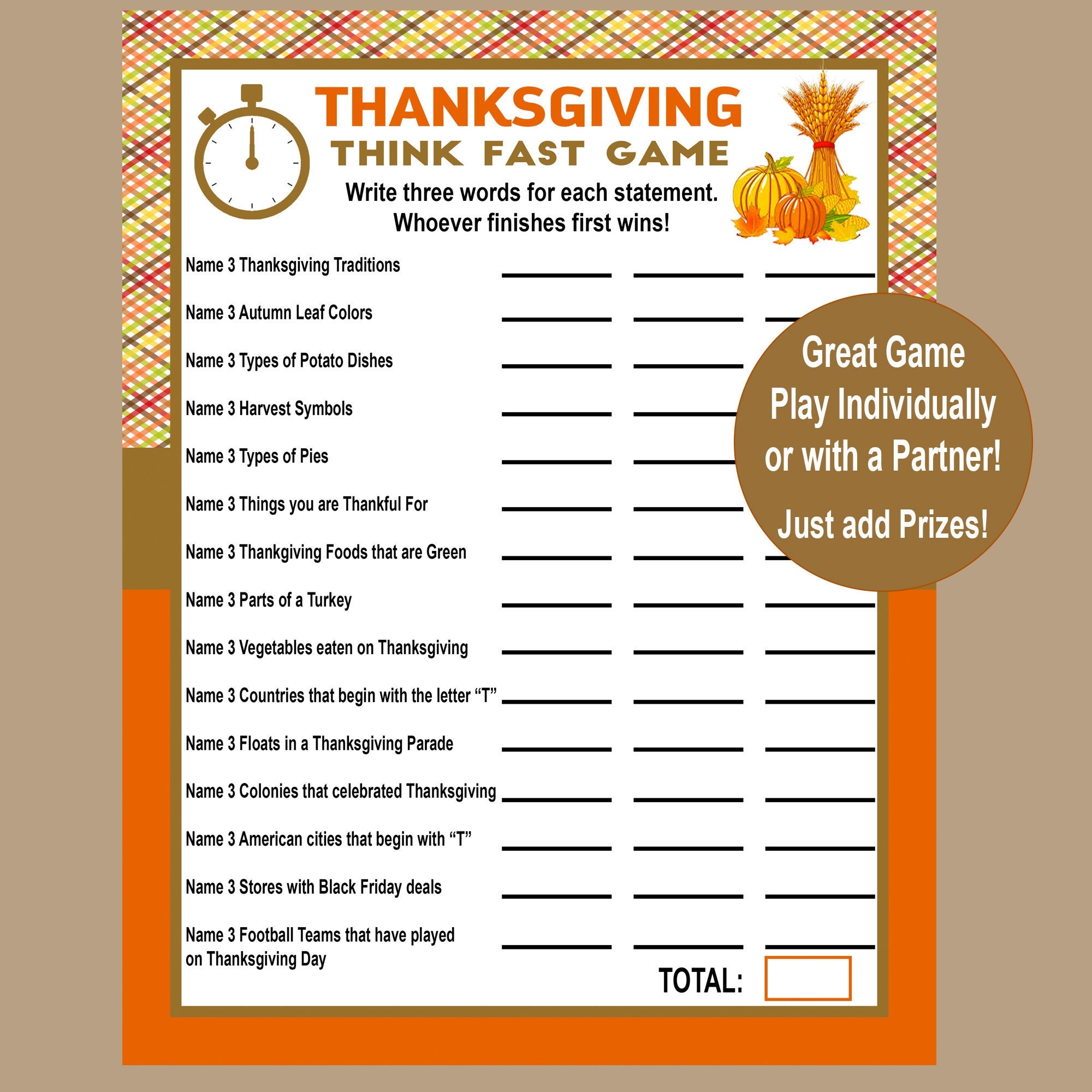 Thanksgiving Trivia Game Think Fast Game Thanksgiving Printable Games Fun Friendsgiving Game Zoom Game Family Game Instant Download Etsy UK