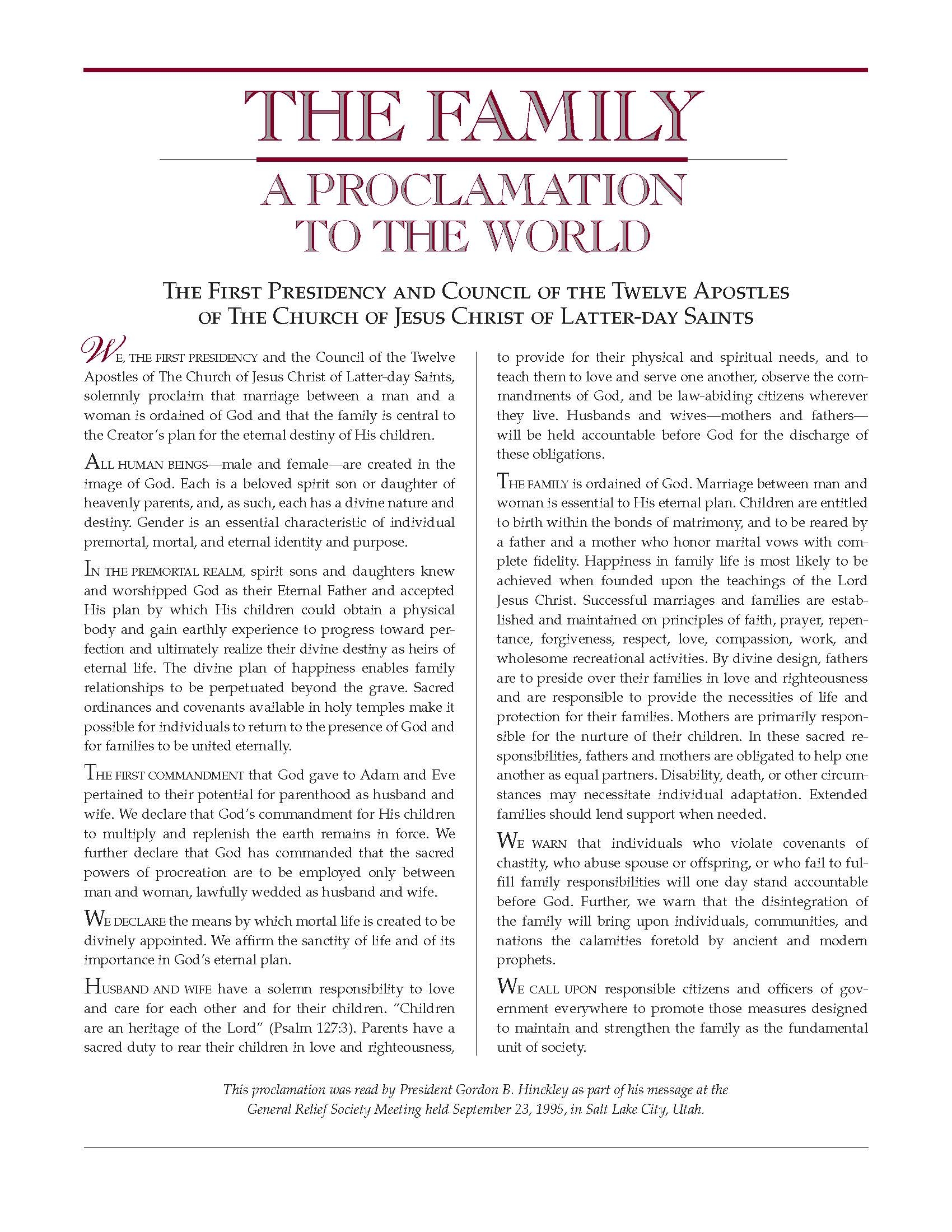 The Family A Proclamation To The World LDS365 Resources From The Church Latter day Saints Worldwide