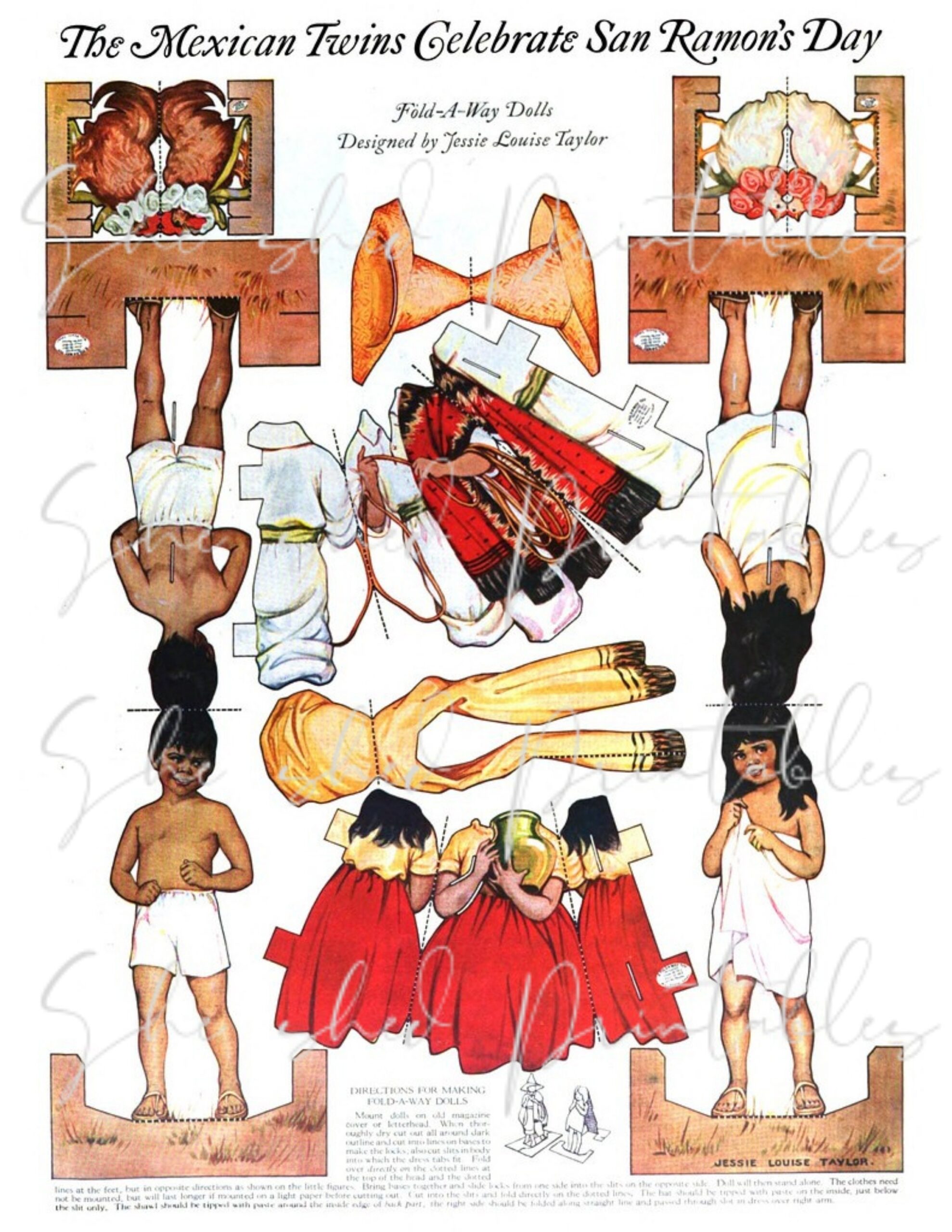 The Mexican Twins Double Sided Vintage Dress Up Dolls Digital Download Instant Download Clipart JPG Scrapbook Junk Journal Paper Dolls Etsy UK